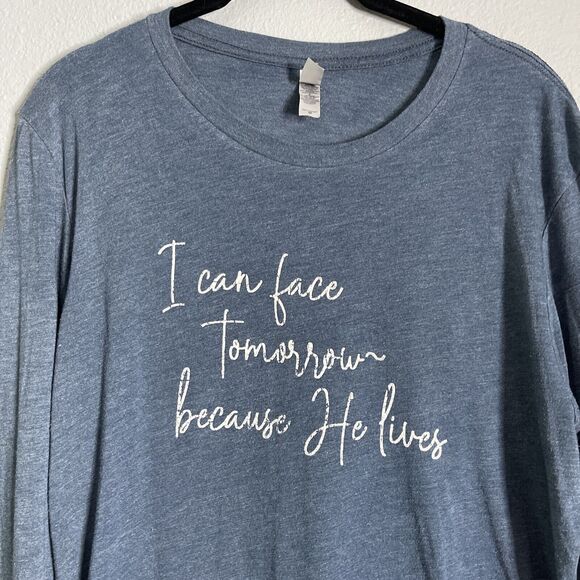 Christian Novelty Shirt Med | “I Can Face Tomorrow Because He Lives” God Faith - Picture 1 of 7